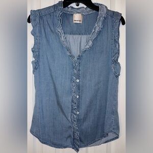 Women’s Light Blue Ruffle Sleeveless Blouse